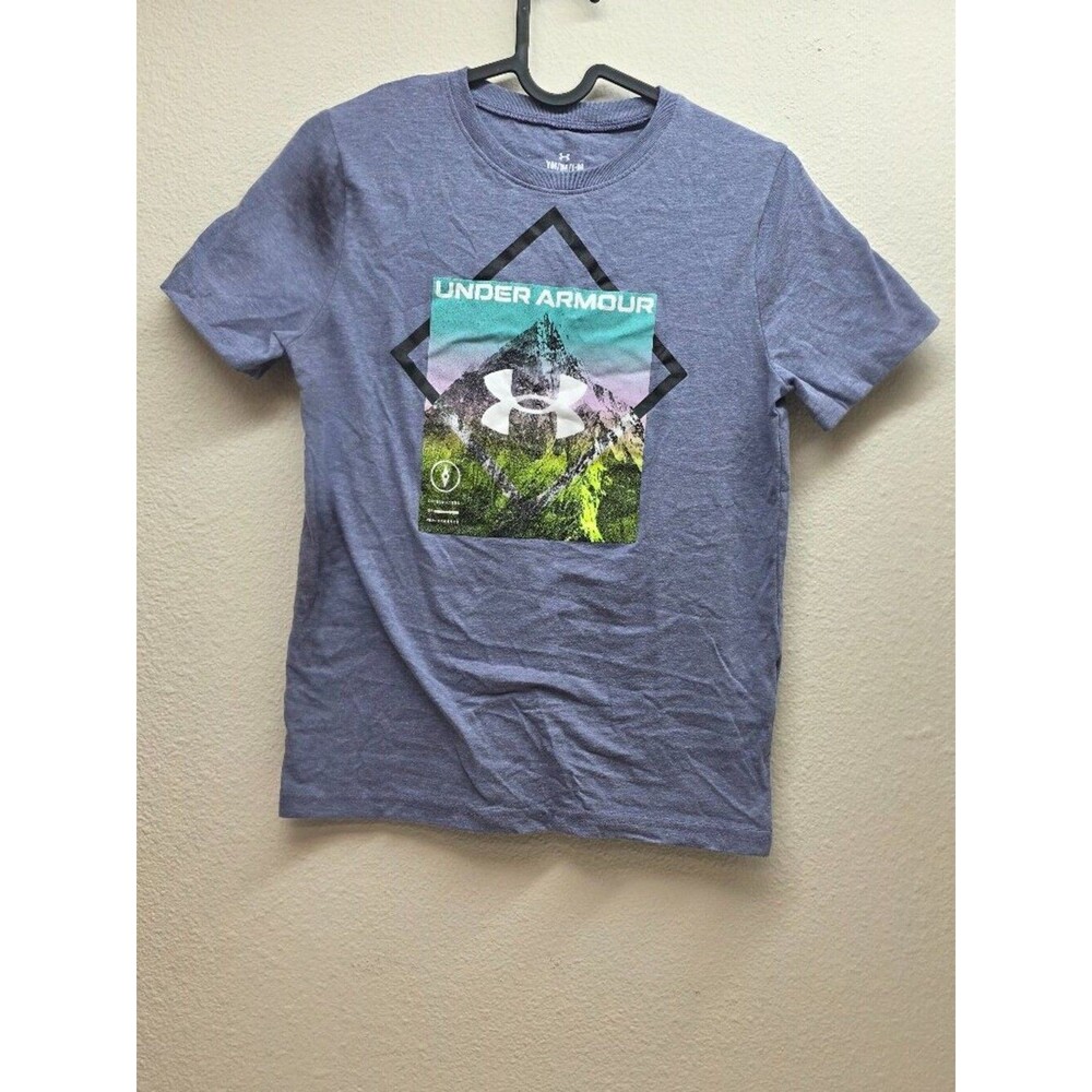 Under Armour Boys Youth Medium T-Shirt Blue Heather Graphic Tech Tee